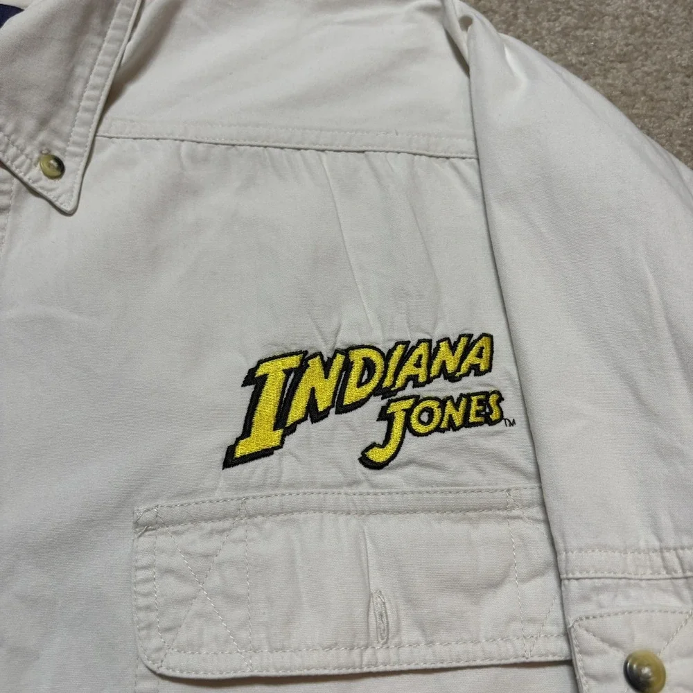 Vtg Indiana Jones Shirt Mens Medium White Button‎ Down LS Raiders Lost Ark 90s